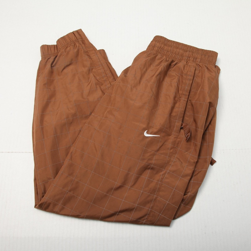 Nike Lab Flash Track Pants Womens Med Brown Woven Grid Joggers Zip Cuffs Lined